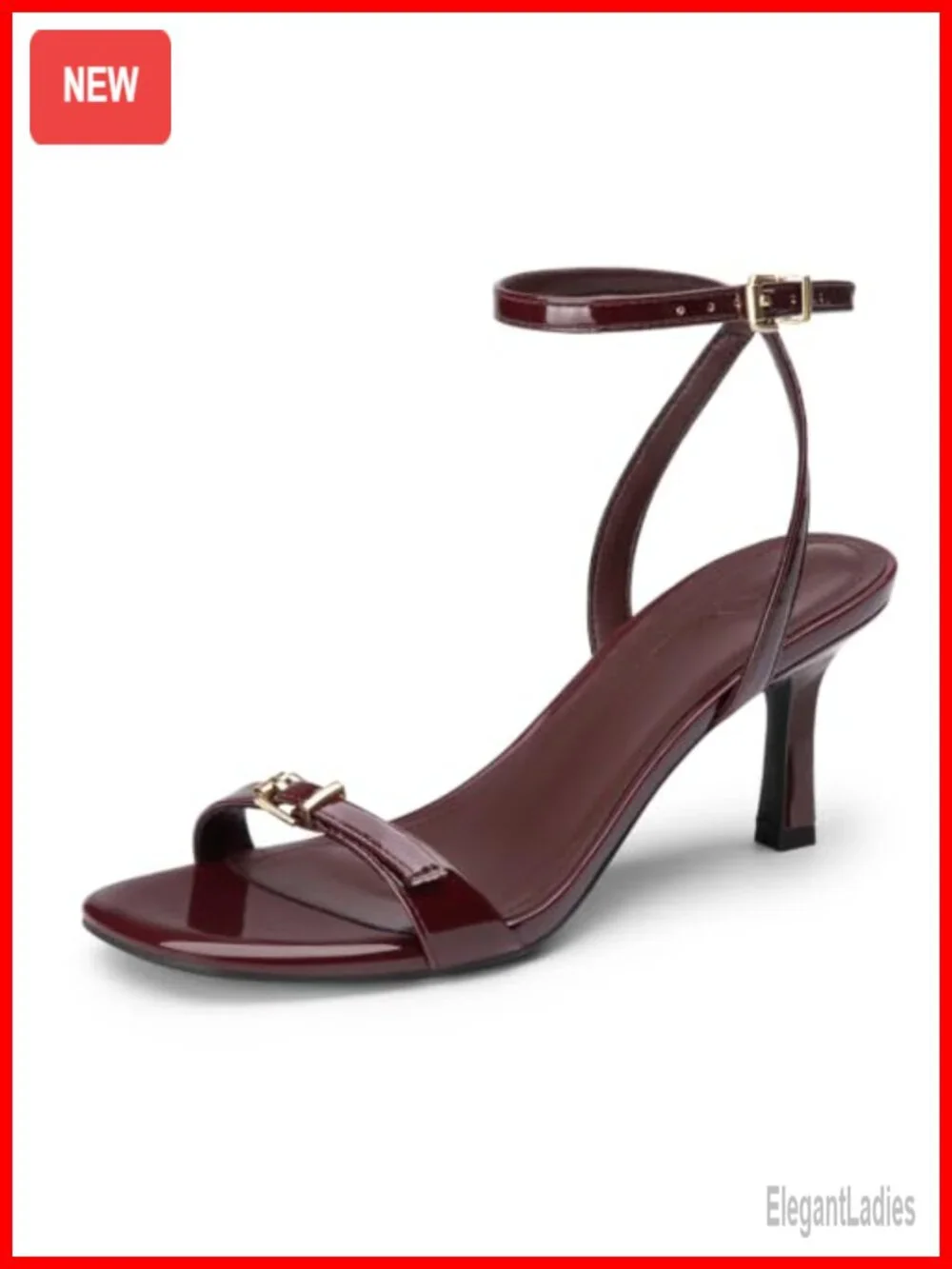Kitten Heel Square Open Toe Ankle Strap Heeled Sandals
